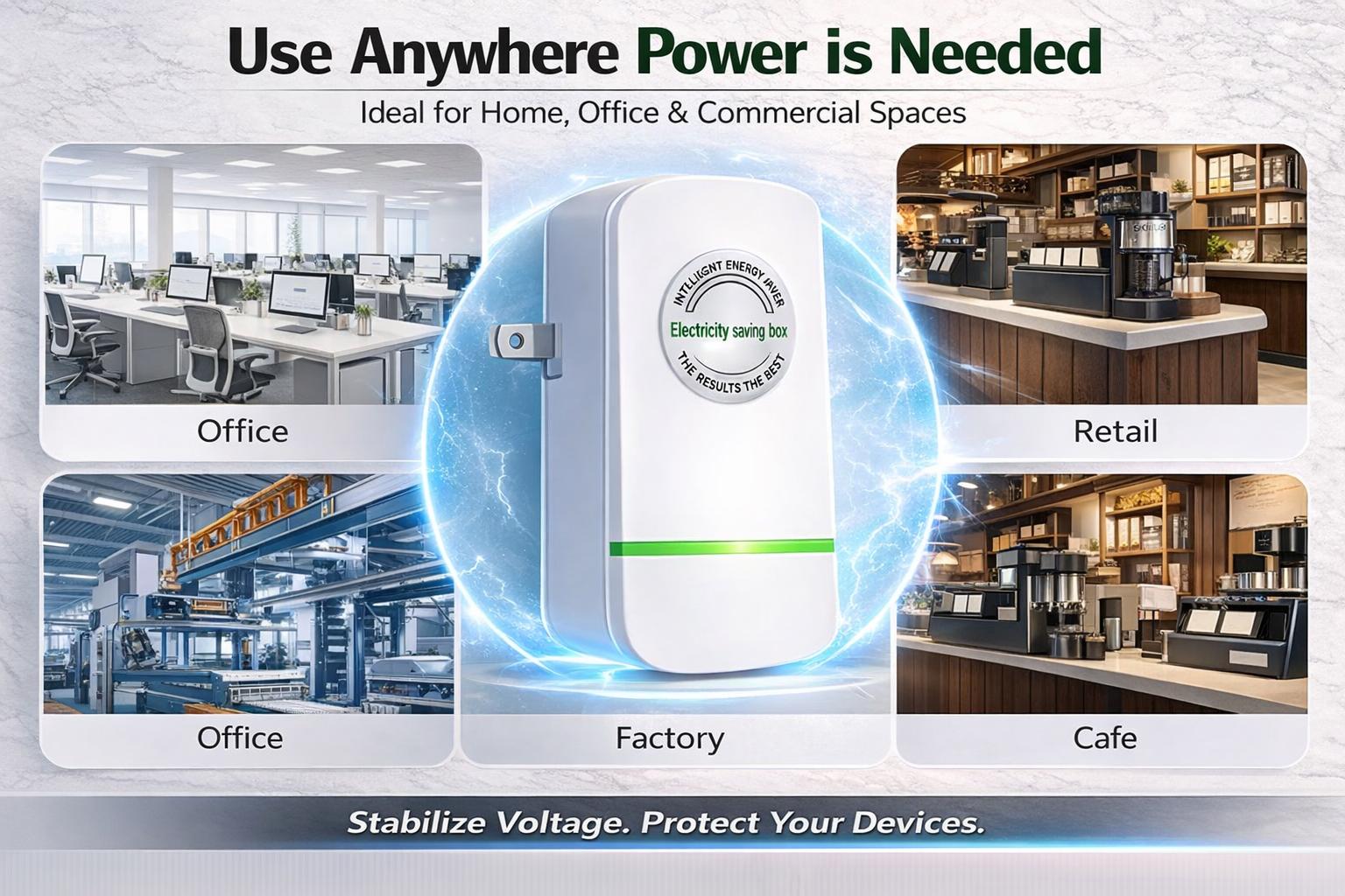 Plug-In Power Box with US Plug 2026 Updated Design, Compatible with 90–250V Input Range