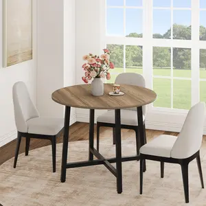 Garvee Small Round Dining Table for 4, 31.5 Inch Kitchen Table Ideal for Small Spaces, Modern Farmhouse Style with Water-Resistant Wood Surface and Sturdy Steel Frame, Perfect for Breakfast Nook in Rustic Oak Finish
