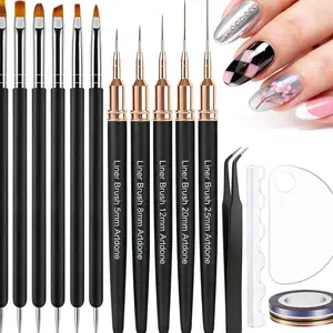 Nail Striping Tape Lines Kit With Nail Art Pens Dotting Tools And Liner Brushes For Gel Polish Small Detail Drawing Design Paint
