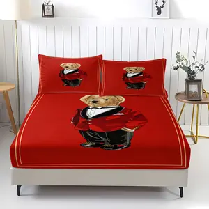 Teddy Bear Themed Bed Sheet (Including 1 Bed Sheet And 2 Pillowcases), Comfortable Bedding Set, Decorative Bedsheet Sets, Suitable For Bedroom Decoration For Teenagers And Adults, Bedsheet