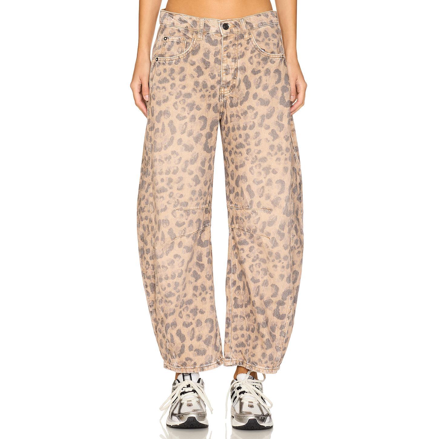 Free People x We The Free Good Luck Printed Mid Rise Barrel In Brown