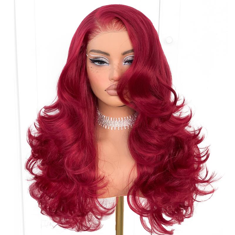Feather Layered Hair Pre Plucked Cuting Style Long 13x6 Synthetic Lace Front Wig Wear and Go Glueless Natural Hairline Burgundy Blonde Black Wig