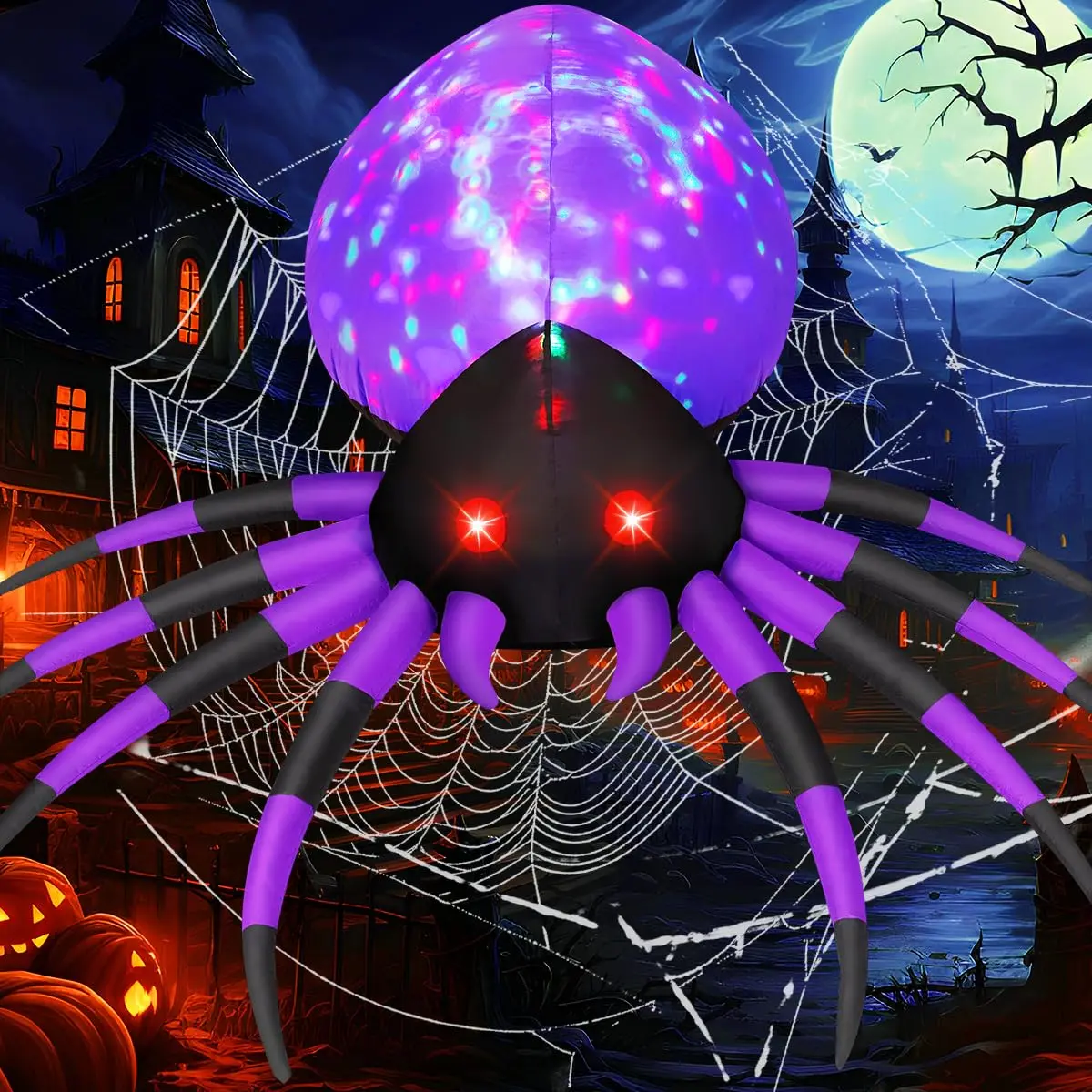 5 FT Wide Halloween Inflatable Spider with Color-Changing LED Lights, Waterproof Blow-Up Outdoor Decoration for Lawn, Garden, Holiday Party