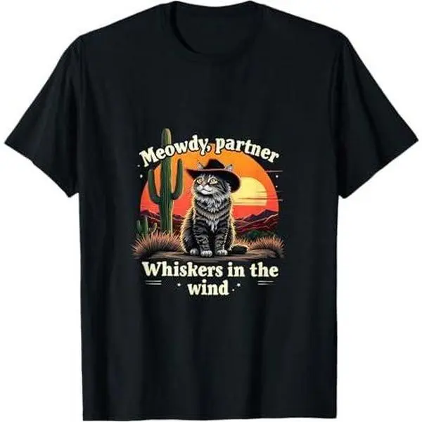 Cat Meowdy Partner Whiskers in the Wind, Funny Cat Lover T-Shirt