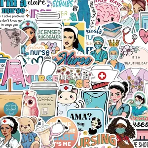 Nurse Themed Sticker, 50pcs/set Cartoon Nurse Pattern Decorative Sticker, DIY Decals for Water Bottle, Laptop, Phone Case, Scrapbooking, Journal Making, Ornaments