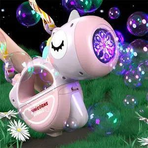 Blowing Bubbles Unicorn Automatic Bubble Machine with Lights Music Toys Soap Machine Outdoor Party Play Games Toy for Kids Gifts