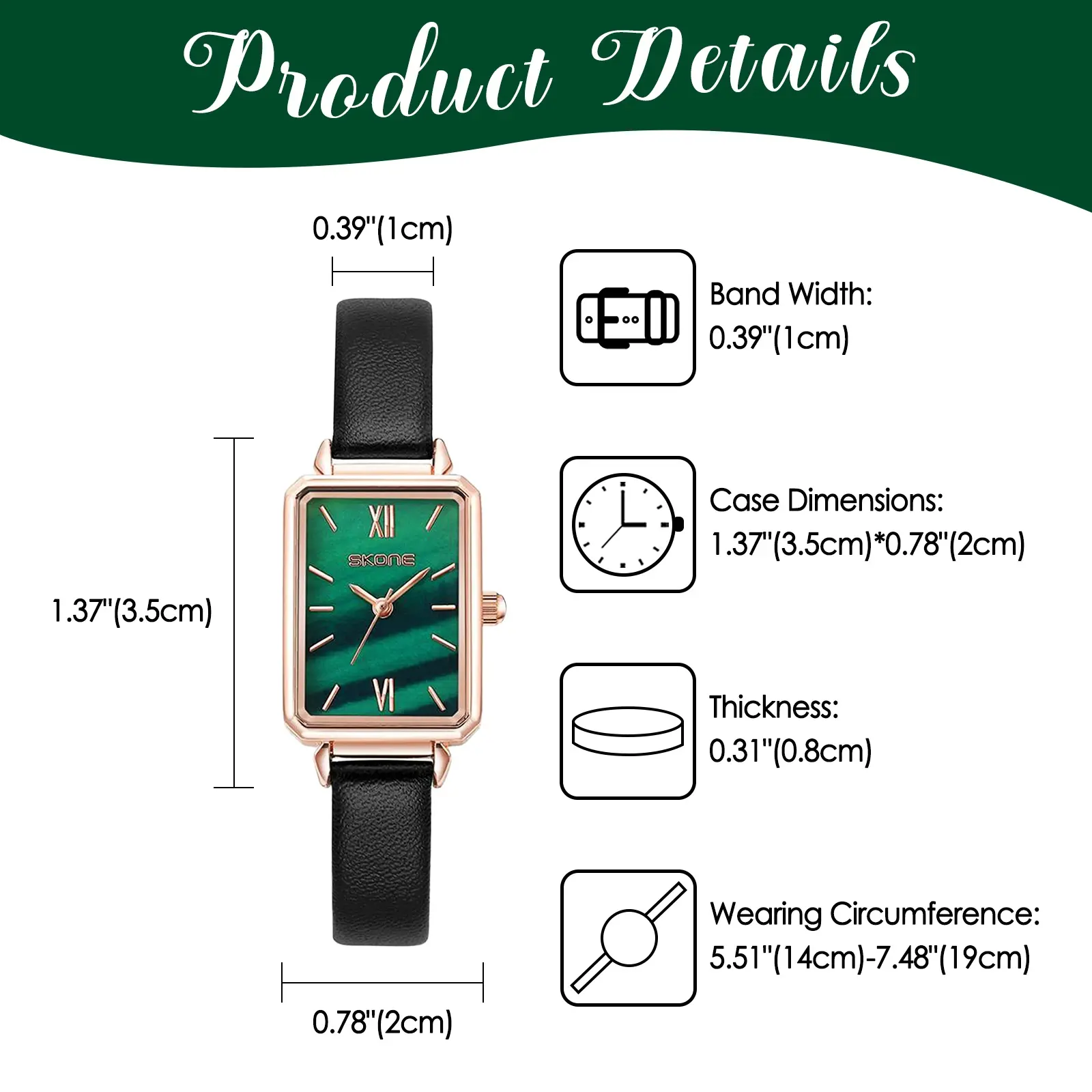 OIDEA Women's Featherlight Green Quartz Mini Square Watch - Minimalist Decluttering Quiet Luxury Chic Classic Dainty Fashion Women's Wrist Watch, Simple Bar-Index Clean Dial, PU Leather Band, 3 ATM Water Resistant, 0.75 oz, Easy On/Off Everyday Accessory,