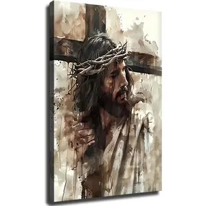 Abstract Christian and Cross Art Modern, Large Religious Wall Art Framed, Jesus Canvas Wall Art, Christianity Wall Art, Abstract Religious Art Print (Framed,16*24 inch)