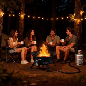 【Summervibes】VEVOR Propane Fire Pit 24-Inch, 53,000 BTU Portable Gas Fire Pit, with Grill Grate & Lava Rocks, Adjustable Flame, Folding Legs,Smokeless Outdoor Firebowl for Camping, Patio, Backyard, Deck, RV, Black