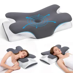 VIPfree Ergonomic Memory Foam Cervical Pillow - Cooling Soft Neck Support for Back Pain Relief & CertiPUR-US Certified Slow Rebound Foam - Breathable Gray Pillowcase