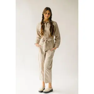 The Peckham Waist-Tie Jumpsuit in Taupe