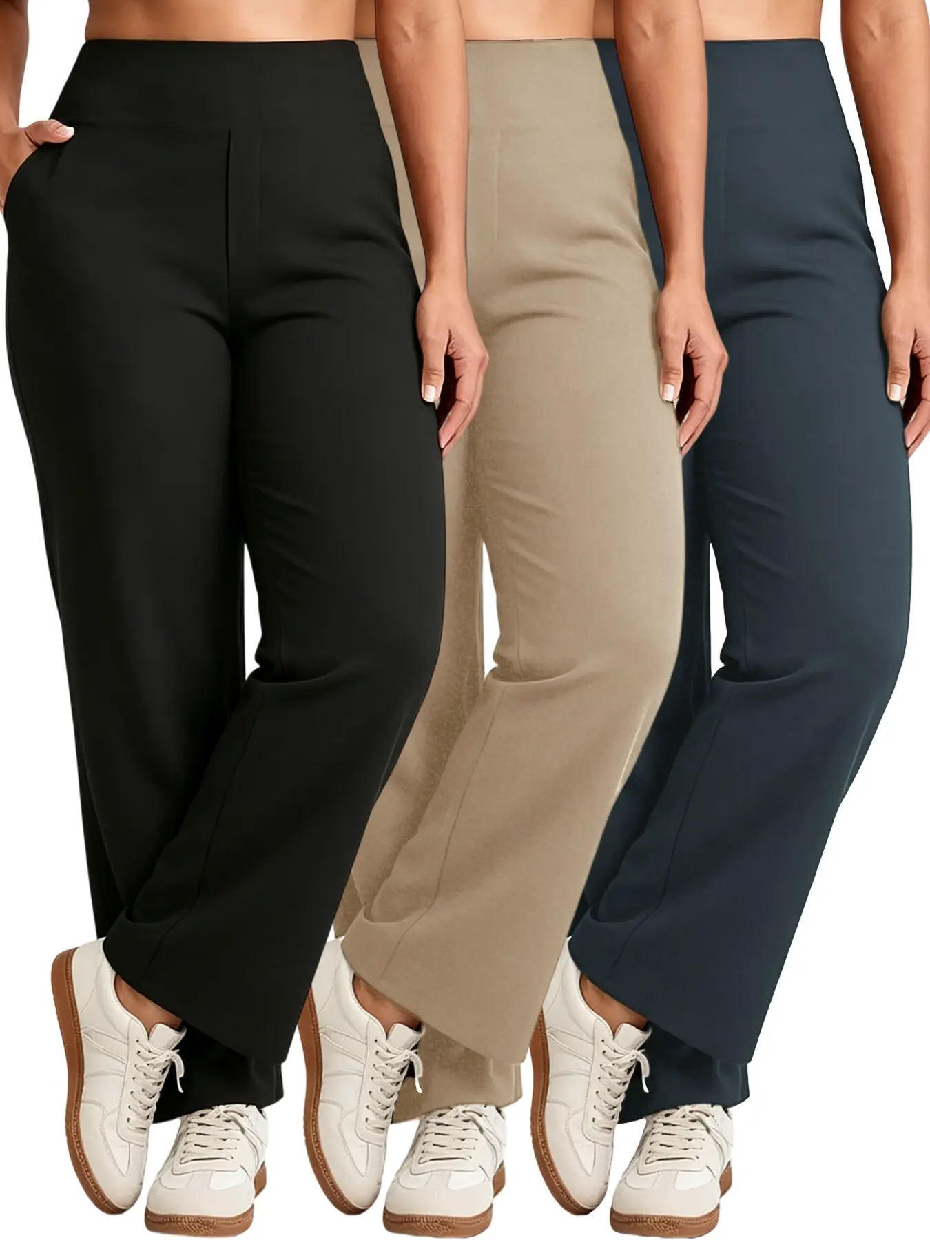 Women's Straight Leg Athletic Pants High Waisted With Pockets, Black Grey Khaki Comfy Lounge Sweatpants Loose Casual Yoga Trousers for Daily Wear Spring