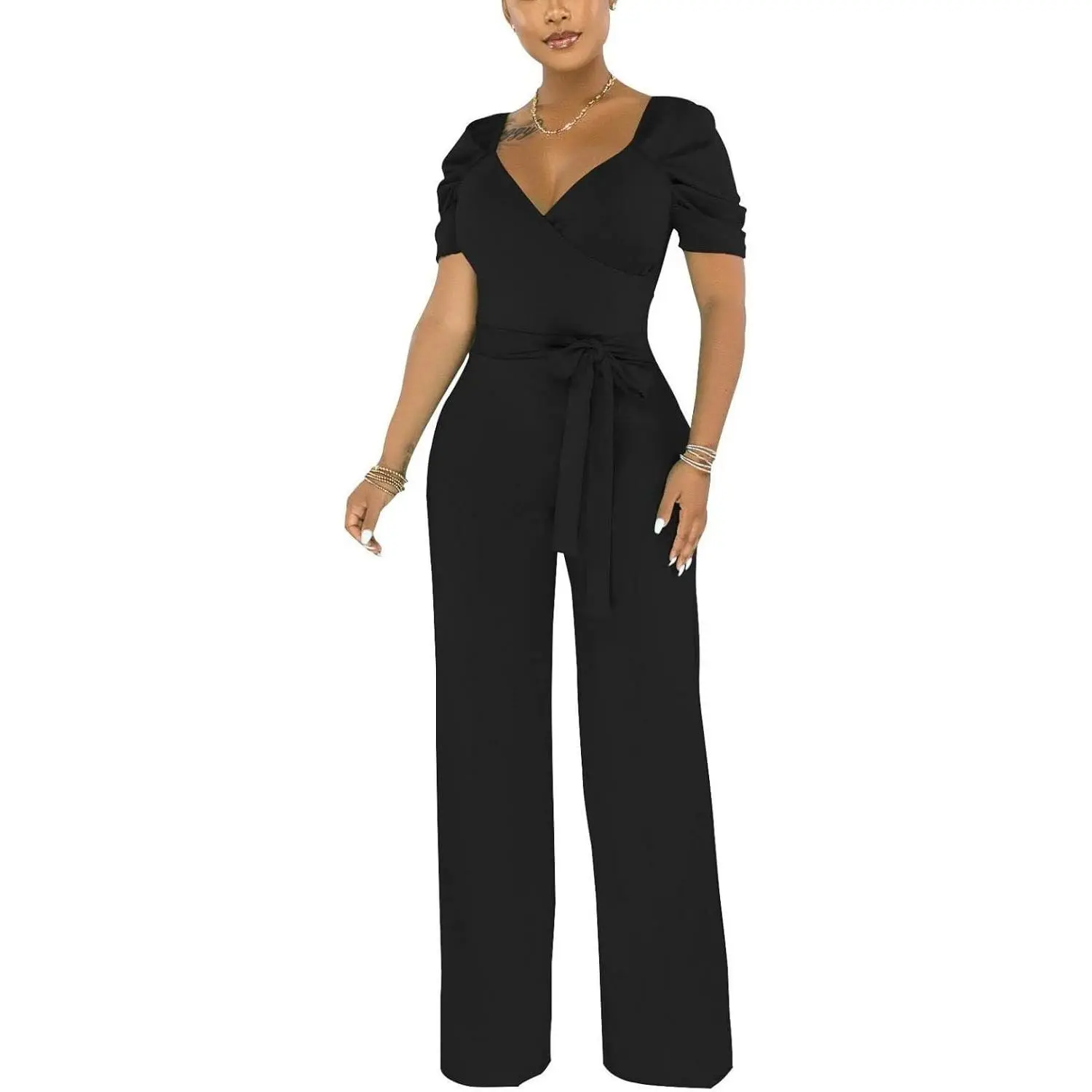 Dressy Jumpsuits for Women Elegant Sexy V-Neck Rompers Formal Evening Party Wide Leg Pant Suits