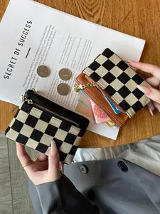 Women's Checked Pattern Zipper Wallet, Fashionable Plaid Pattern Card Holder, Casual Versatile Wallet for Daily Use, Credit Card Organizer