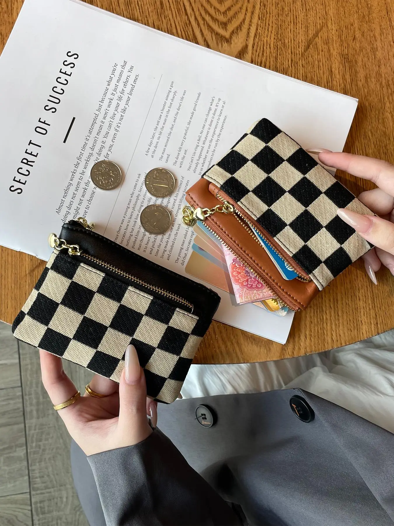 Women's Checked Pattern Zipper Wallet, Fashionable Plaid Pattern Card Holder, Casual Versatile Wallet for Daily Use