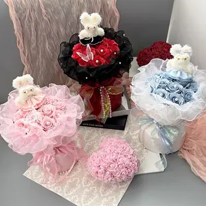 Cute Plush Rabbit Flower Bouquet, 1 Count Romantic Flower Gift, Cute  Elegant Rose Bouquet for Festival Party Birthday