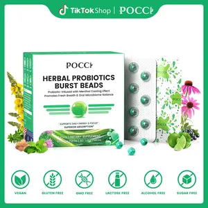 Pocci Extra Cool Mint Liposomal Lymphatic Drainage Probiotic Burst Beads - Edible Dietary Herbal Medicine (50g) Adult Oral Wellness Supplement, 80 Count, for Fresh Breath, Oral Microbiome Balance, Healthy Lymphatic Circulation
