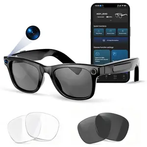AI  Glasses with Voice Assistant, 8MP  Camera Glasses, 1080P Video Recording Sunglasses, Dual Core Chip Noise Reduction, RealTime Translation, Interchangeable Blue Light & UV Protection Lenses