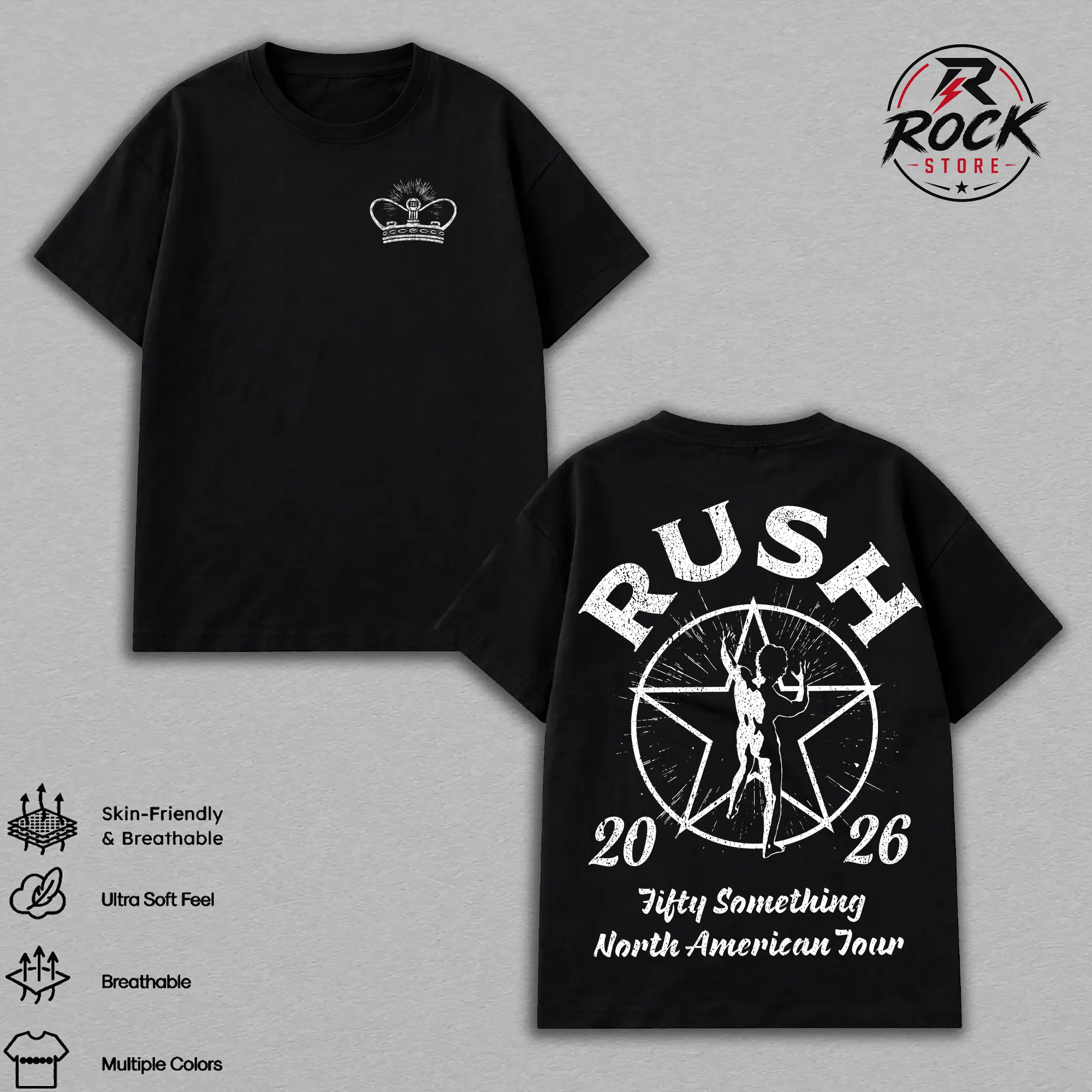 Rush Fifty Vintage Oversized T-Shirt, Rush Fifty North America Tour Graphic Tee, Double Sided Heavyweight Cotton Progressive Rock Band Shirt, Retro Classic Rock Streetwear, Unisex Fan Merch Gift Tee