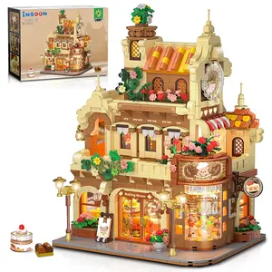 City Bakery Cafe House Building Set with Light, 1289 PCS Baking Shop Building Block Toy with Coffee Cake Bread Bakery Room, Pastry Construction Model for Adults Teens Kids Boys Girls Ages 8-12+