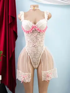 Women's Elegant Cute Bow Bikini Set, Transparent Mesh Skirt Design, Alluring Eye-Catching Neck Ring, Perfect for Parties and Romantic Nights