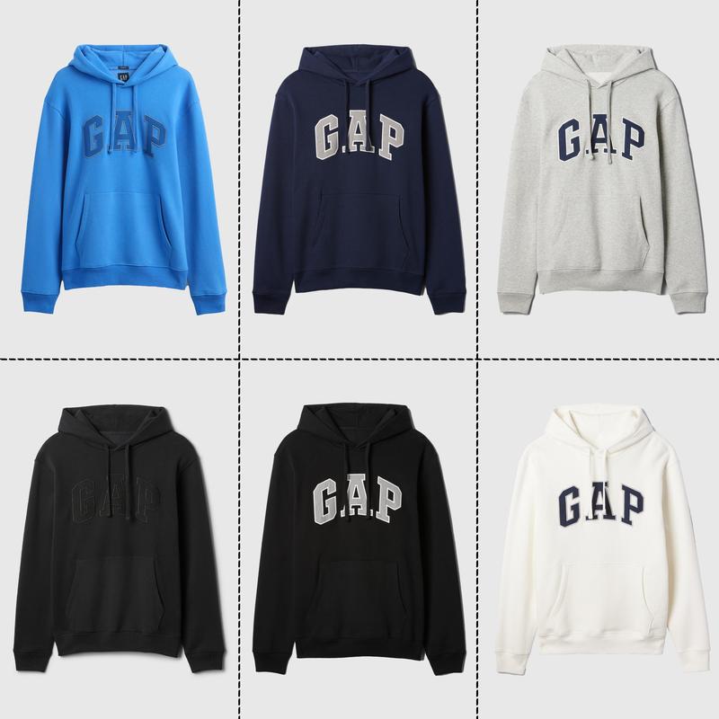 GAP Men's VintageSoft Arch Logo Hoodie Soft Brushed Sweatshirt Stylish Lounge Relaxed Fit 77% Cotton 23% Polyester Double-Layered Hood Drawcords Front Kanga Pocket