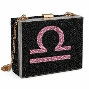 Libra Light Rose Pink & Jet Black Luxe Crystal Custom Zodiac Box Clutch Bag