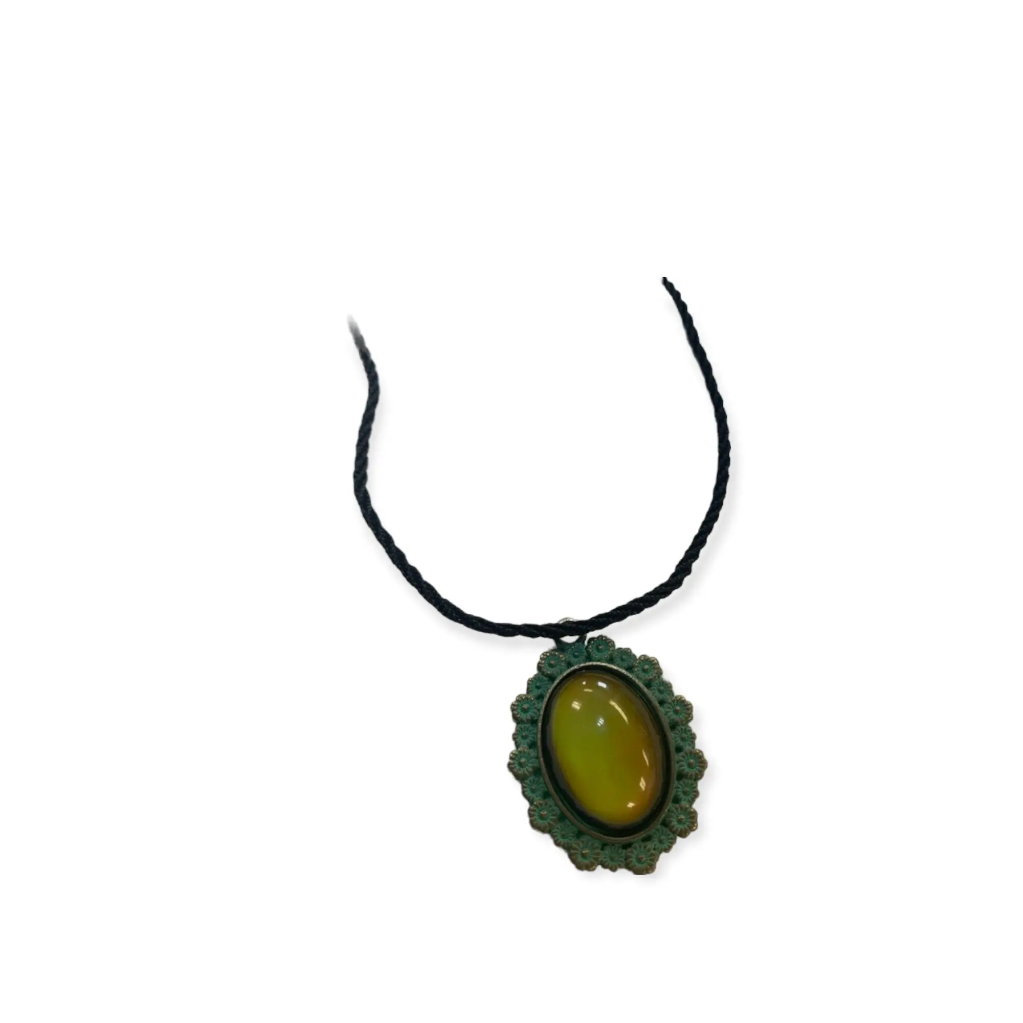 70s Mood Stone Necklace: Antique Gold Turquoise Patina Pendant