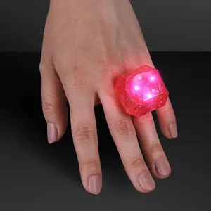 Set of 24 Huge Pink Gem Light Up Rings Princess Square Cut Style 3 Light Functions Fast Flash Slow Blink Steady Light Perfect for Halloween Carnivals Parties