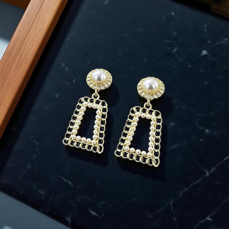 Geometry de UGood Eardrop, Brass Eardrop with Zicron and Pearl Embedded Eardrop Amplifying Fashion Chic for Business and Party Occasions