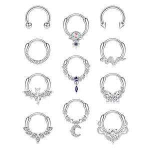FASACCO 16G Cute Snake Butterfly Septum Ring Septum Piercing Jewelry for Multiple Piercings Hypoallergenic Septum Rings for Daith Earrings Summervibes