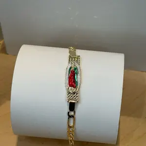 Virgin Mary Bracelet with Enamel Design and Gold-Tone Accents for Religious Jewelry Lovers