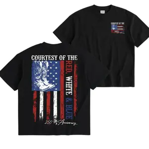 🇺🇸 [Graphic Tee][100% Cotton]Unisex 250th Anniversary USA Flag Graphic T-Shirt, Vintage Red White & Blue Cowboy Boot Design, Oversized Soft Cotton Round Neck Short Sleeve, Breathable Patriotic Top, Perfect Independence Day Streetwear Outfit,summervibes