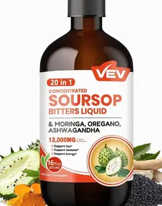 VEV Soursop Bitters Liquid, Graviola Extract Sugar-Free Formula, 20 IN 1, with Black Seed, Moringa & Oregano, Digestive Health & Immune Function, Stress Relief, Sleep Support, Vegan -16 oz
