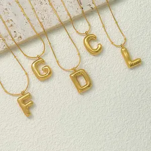 Bubble letter necklace golden initials snake bone chain female jewelry beach accessories