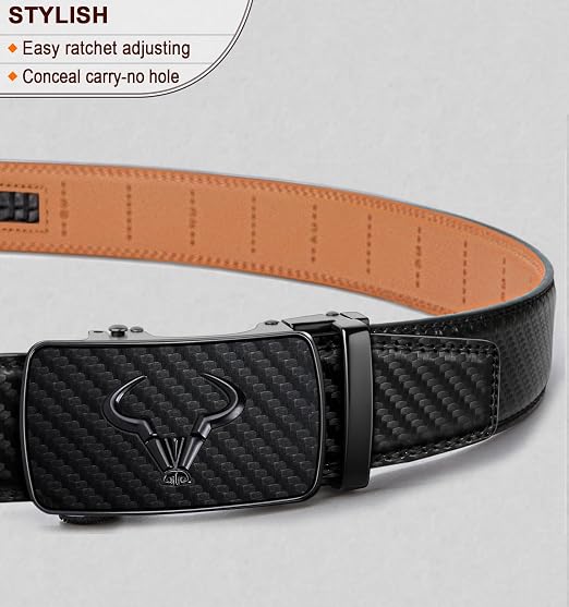 BULLIANT Men's Ratchet Leather Belt - Easy Release Adjustable Buckle, Trim-to-Fit Textured Design, Dress & Casual Accessories, Gift Box Included