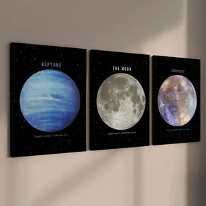 3 count wooden frame canvas, Outer Space Planet theme poster, Trekker poster, game room decoration, exquisite mural, stylish bedroom decoration, Modern home decoration, living room and corridor wall decoration, HD, waterproof, art