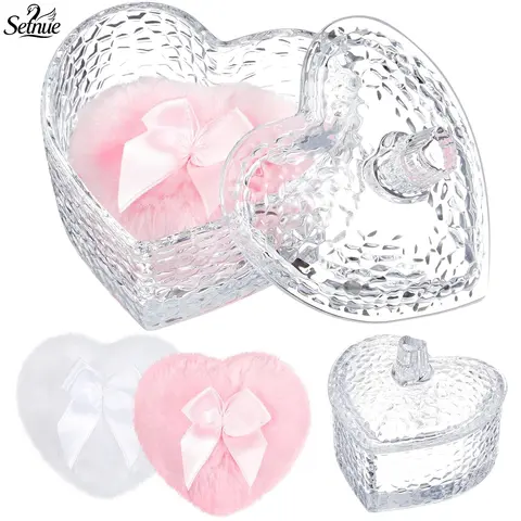 Crystal Dusting Powder Jar Set with 2 BodyPuff Containers, Soft Velour Washable Reusable Puff, Glitter Makeup Tool for Face/Body Daily Care, Valentine's Day Gift (Includes Puff)