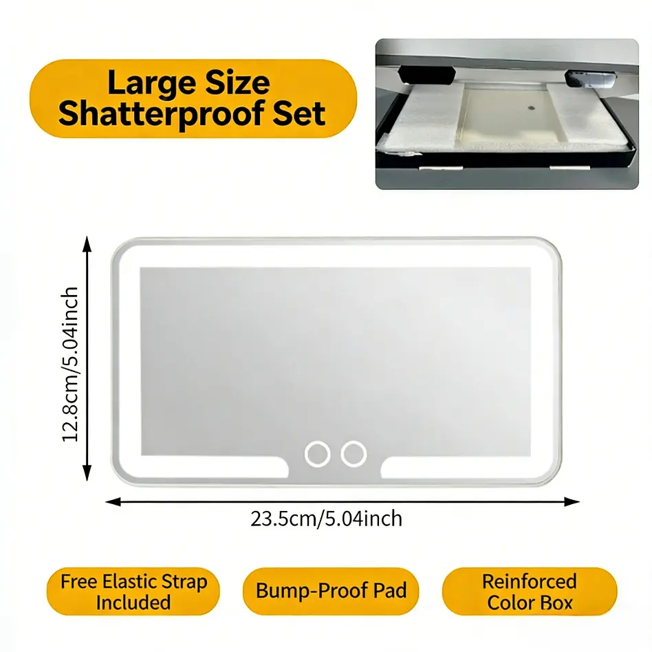 Rechargeable Car Sun Visor Vanity Mirror with 60 LEDs, 3 Light Modes, Dimmable Touch Control - ABS Plastic, Compact Size Universal for Cars, Trucks, SUVs - Driving Essentials for Women