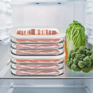 4-Layer stackable food storage containers, refrigerator storage boxes, meat fresh-keeping boxes, cooked food storage boxes, stacked sealed leak-proof design, can be reused in refrigerator freezers, suitable for cheese, fat beef rolls, shrimp, etc