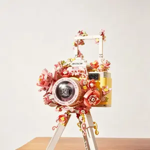 1 Flower Camera Building Blocks Set, Tripod & Photo Frame, DIY Desk Decor, Unique Gift for Teens & Adults, Birthday & Christmas Gift