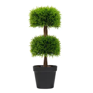 Artificial Double Ball Topiary Tree Faux Boxwood Plant in Pot Indoor Decorative Greenery for Home Office No Watering No Sunlight No Mess