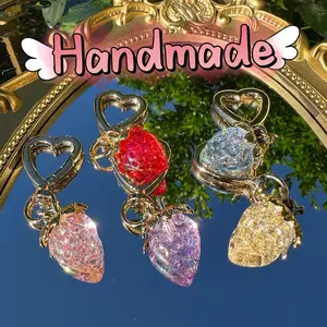 Handmade Novelty gift Beautiful Heart Strawberry Jelly Keychain Bag Purse Charm