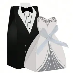 40pcs European Wedding Candy Boxes, Bride and Groom Dress Shape Gift Box, Wedding Bulk Candy Box, Bridesmaid and Groomsman Partner Box
