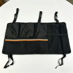 Multi-Pocket Car Hanging Storage Bag, Reflective Strip Push Cart Organizer, Adjustable Strap, Ideal for Travel and Daily Use
