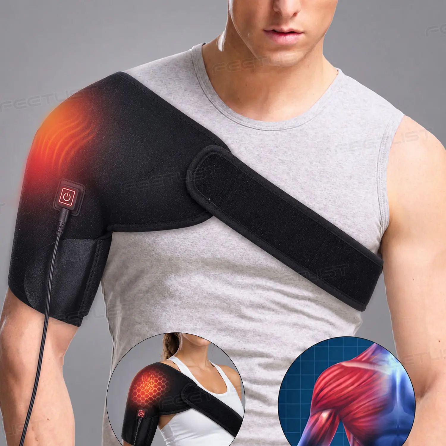 Heated Shoulder Brace for Cold Relief, Adjustable Support Wrap with 3 Heat Settings for Men and Women, Keeps Arm and Leg Warm, Ideal Gift for Parents, Keeps Arm Warm, Battery-Powered