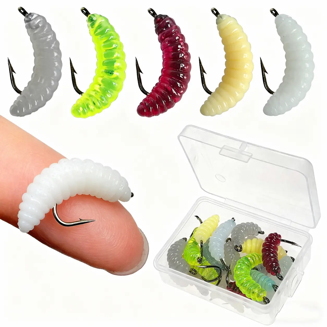 30pcs Artificial Bionic Maggot Fishing Bait, Random Color Bread Worm with Hook, Fishing Supplies for Outdoor Fishing, Fishing Accessories, Fishing Tackle