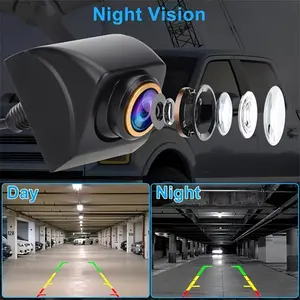 Backup/Front/Side View Camera 1080P AHD Fisheye Car Camera Universal with Golden Rim- HD Front & Rear View Reverse Camera Metal Housing with Night Vision, Parking Guide Lines, Wide Angle for SUV, RV, Van and Pickup Truck, Without Battery
