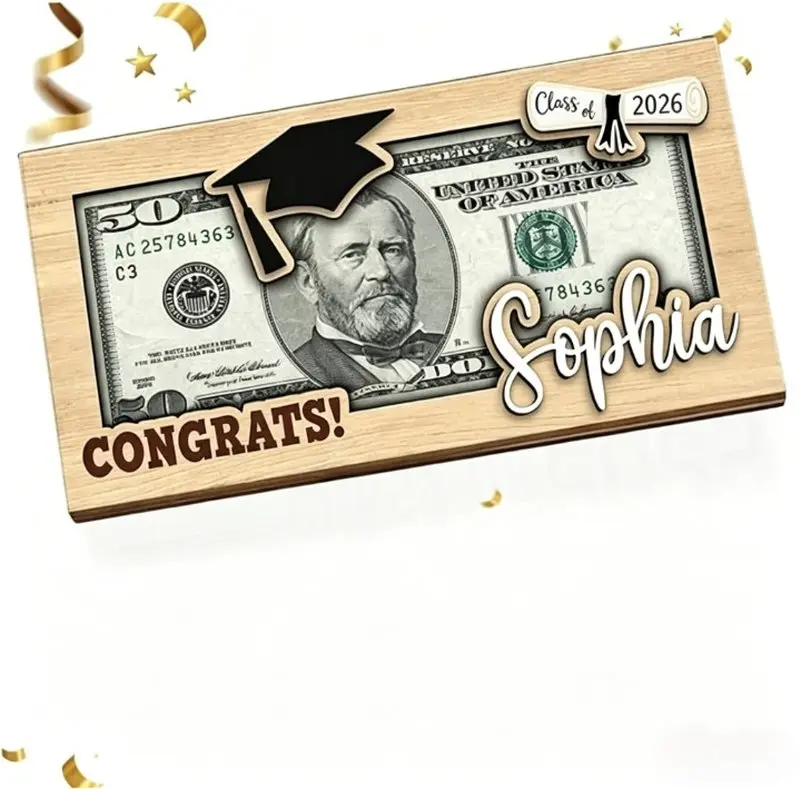 2026 Graduation Personalized Wooden Money Envelope - Custom Name & Year Cash Holder, Engraved Party Favor Gift for Graduation Celebrations (Home & Festive Party Supplies)