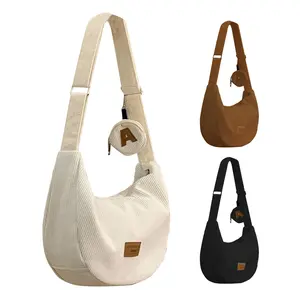 Women's Corduroy Crossbody Bag Classic Solid Color Dumpling Shoulder Bag with Zipper Closure and Mini Coin Purse